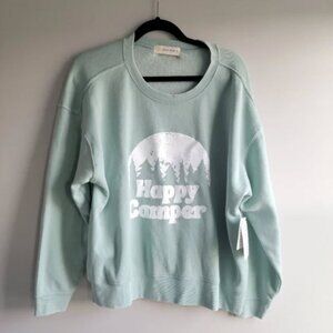 NWT Pink Lily Ocean Drive Womens Size Large Mint Burnout Happy Camper Sweatshirt